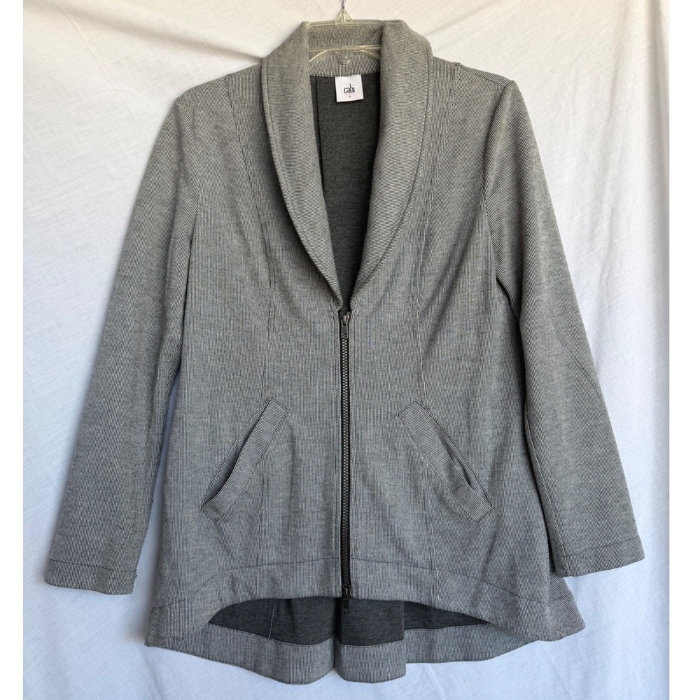 Cabi Bonita Drop Off Jacket Gray White Pinstripe Layering Office Shawl Small